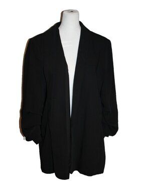 Chico’s Black Ruched Sleeve Open Front Office Tailored Blazer Jacket Size 3 (16)